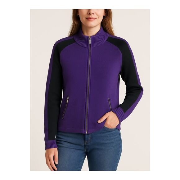 Vintage Lauren Ralph Lauren Purple Zip Up Jacket Large  Cotton Full Zip - Picture 1 of 10